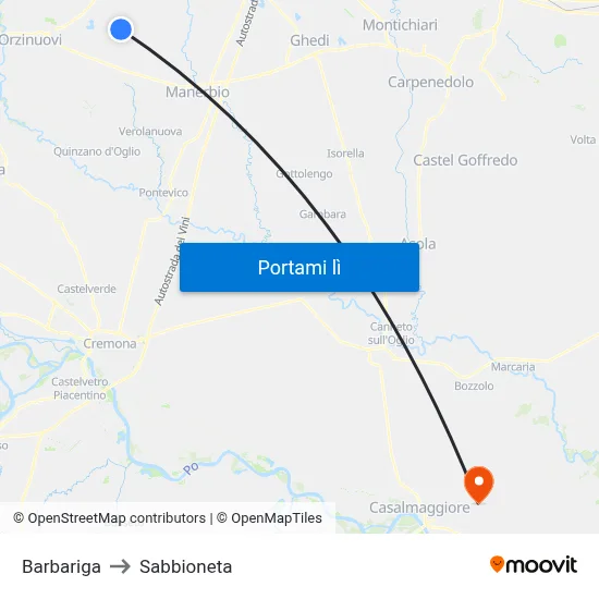 Barbariga to Sabbioneta map