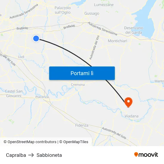 Capralba to Sabbioneta map