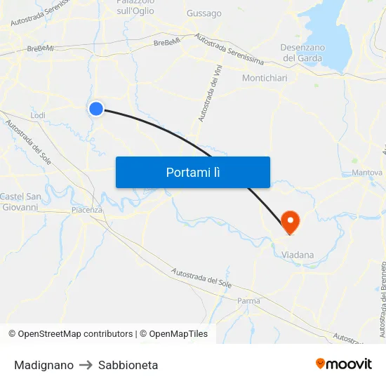 Madignano to Sabbioneta map