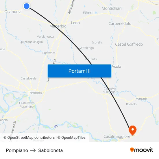 Pompiano to Sabbioneta map
