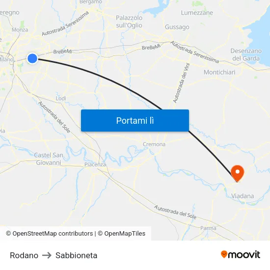 Rodano to Sabbioneta map