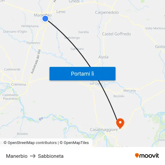 Manerbio to Sabbioneta map