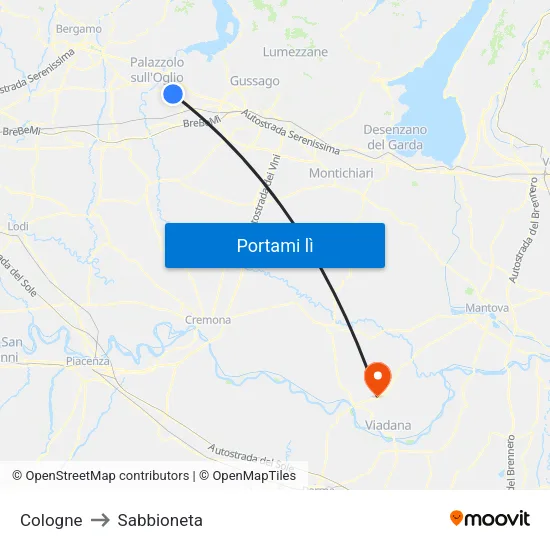 Cologne to Sabbioneta map