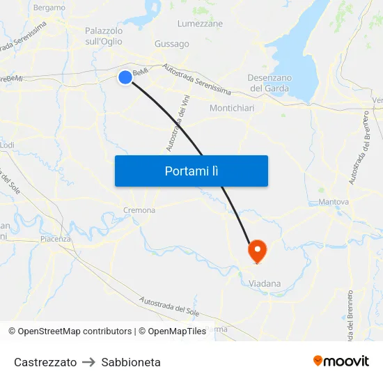 Castrezzato to Sabbioneta map