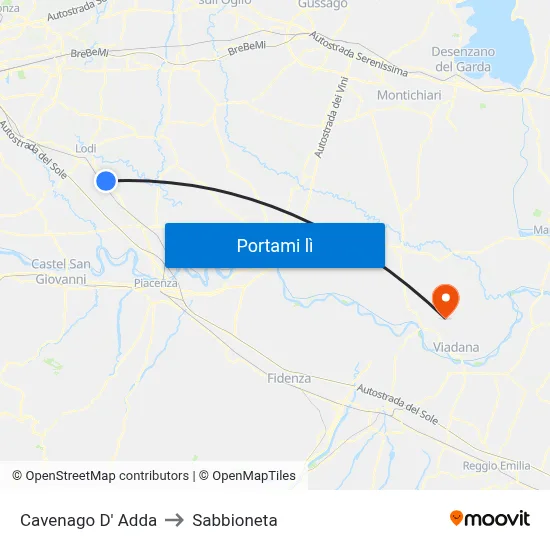 Cavenago D' Adda to Sabbioneta map