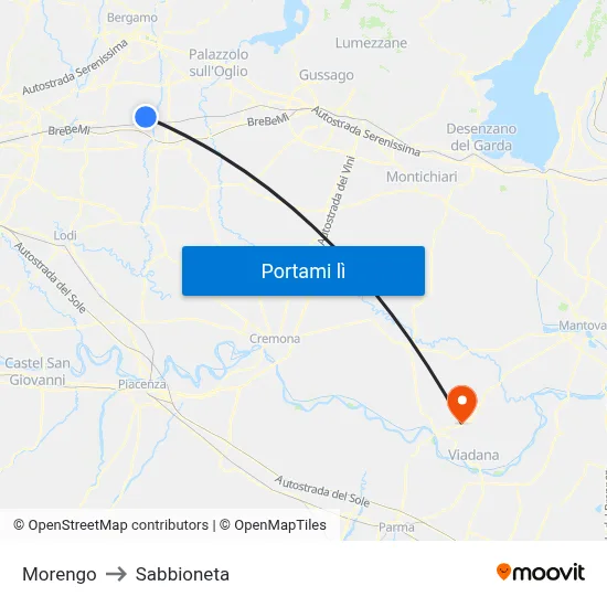 Morengo to Sabbioneta map