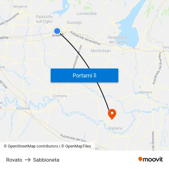 Rovato to Sabbioneta map