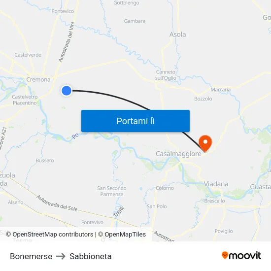 Bonemerse to Sabbioneta map