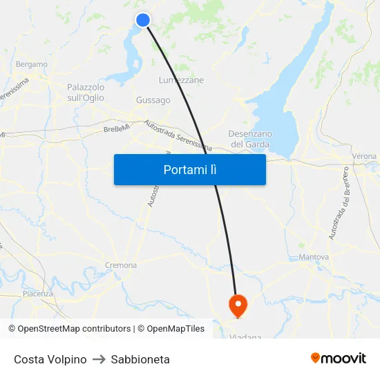 Costa Volpino to Sabbioneta map