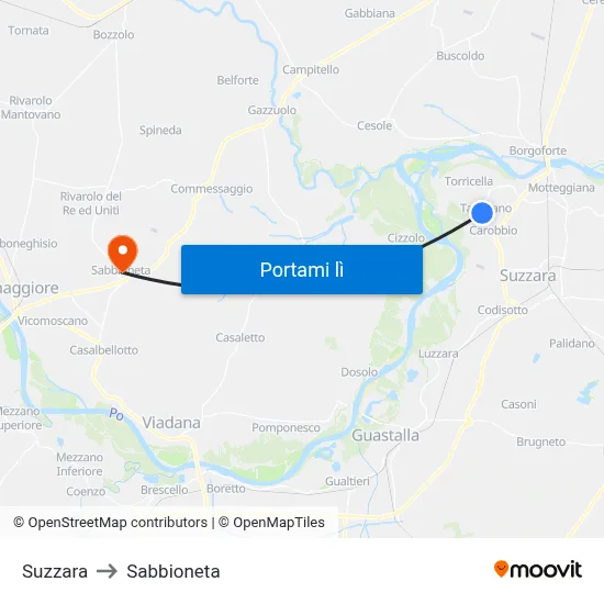 Suzzara to Sabbioneta map