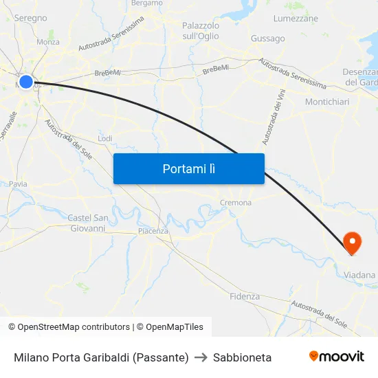 Milano Porta Garibaldi (Passante) to Sabbioneta map