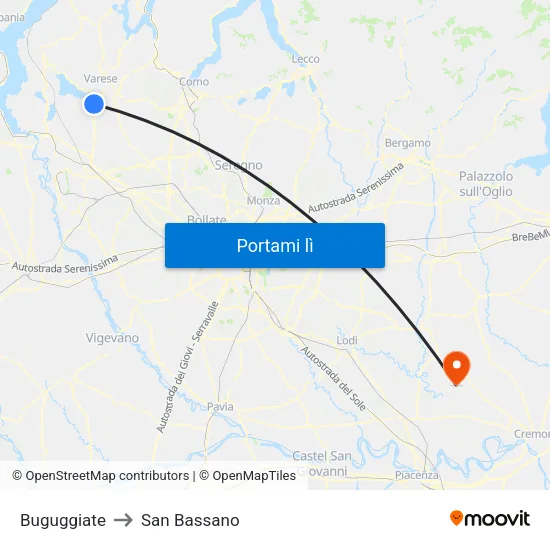 Buguggiate to San Bassano map