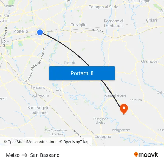 Melzo to San Bassano map