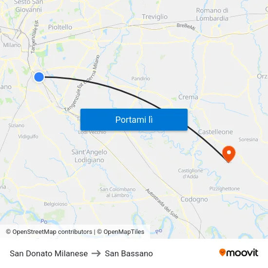 San Donato Milanese to San Bassano map