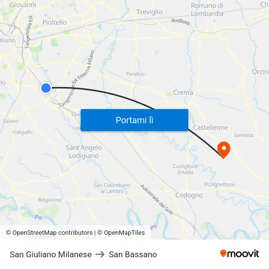 San Giuliano Milanese to San Bassano map