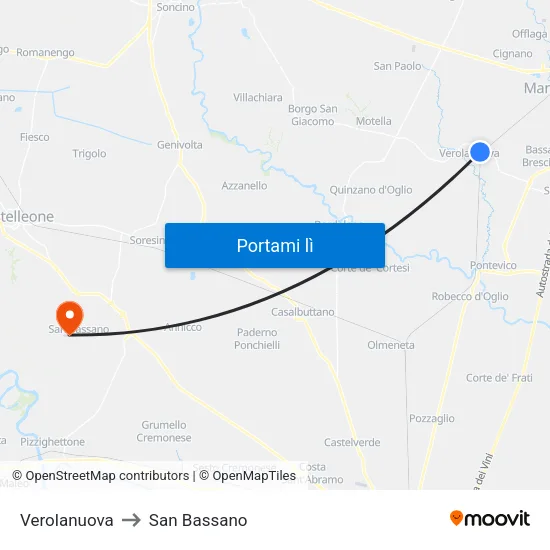 Verolanuova to San Bassano map