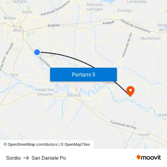 Sordio to San Daniele Po map