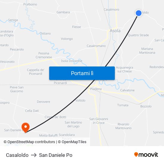Casaloldo to San Daniele Po map