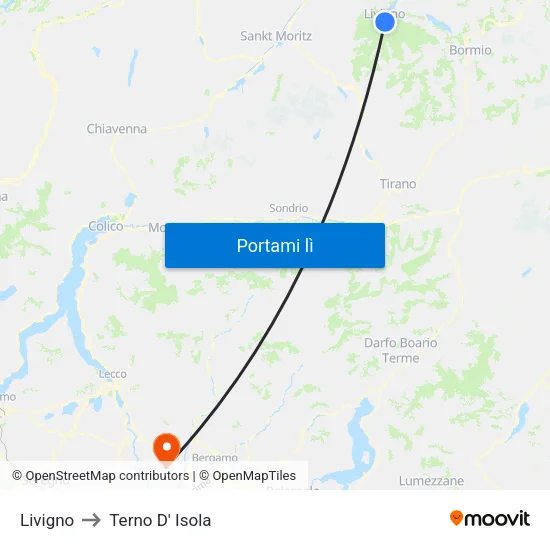 Livigno to Terno D' Isola map