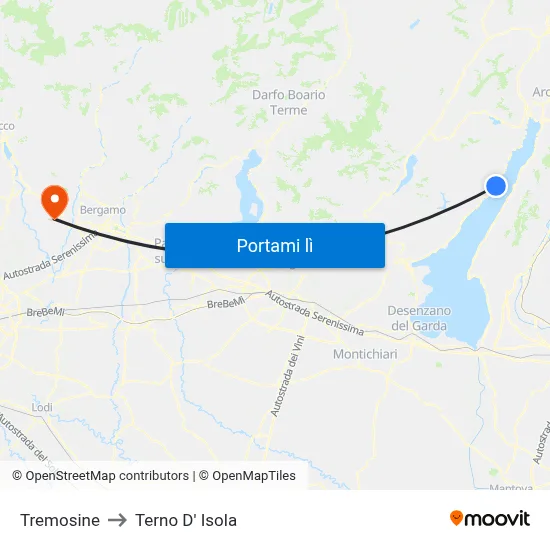 Tremosine to Terno D' Isola map
