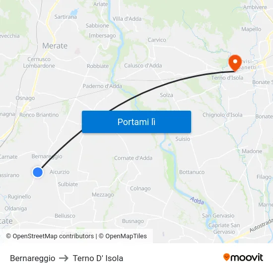 Bernareggio to Terno D' Isola map