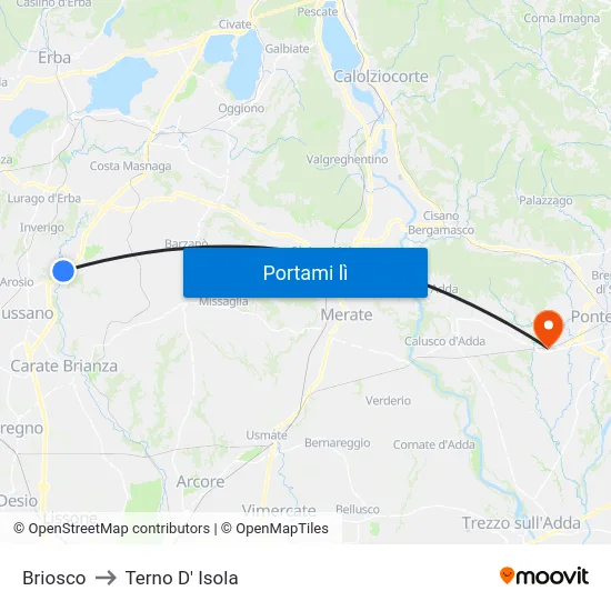 Briosco to Terno D' Isola map