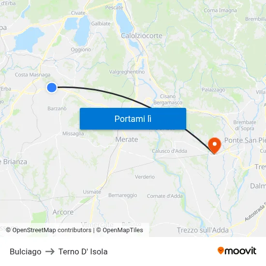 Bulciago to Terno D' Isola map
