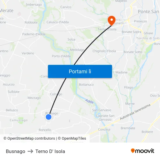 Busnago to Terno D' Isola map