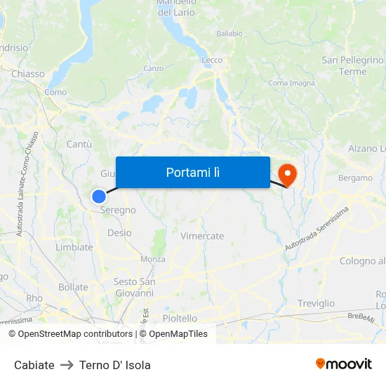 Cabiate to Terno D' Isola map