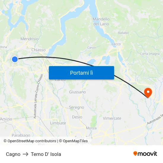 Cagno to Terno D' Isola map