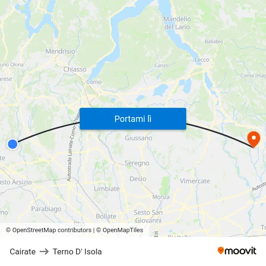 Cairate to Terno D' Isola map