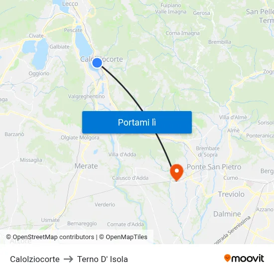 Calolziocorte to Terno D' Isola map
