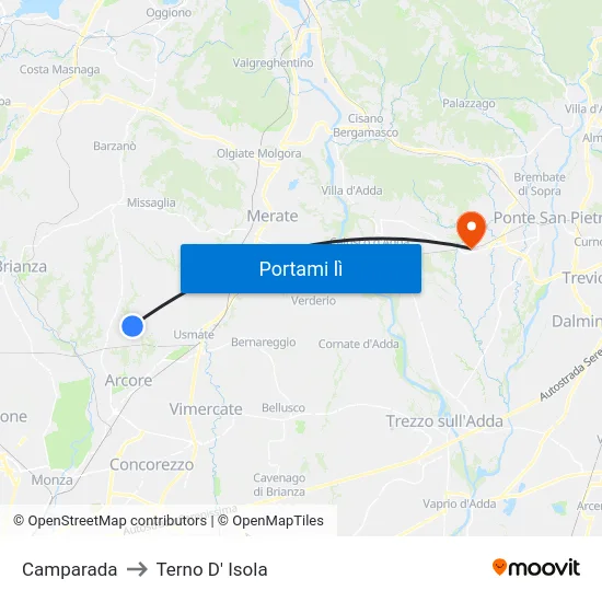 Camparada to Terno D' Isola map