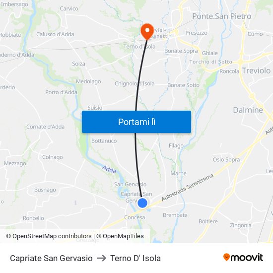 Capriate San Gervasio to Terno D' Isola map