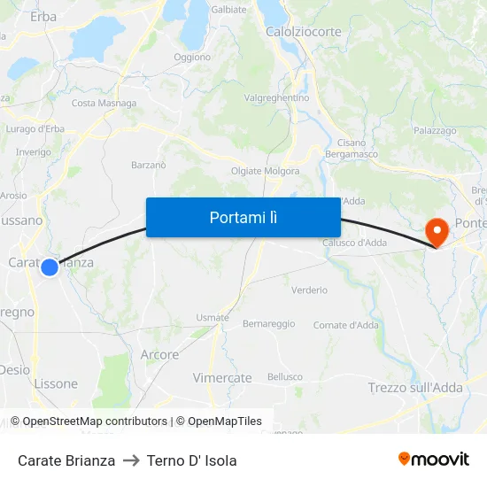 Carate Brianza to Terno D' Isola map