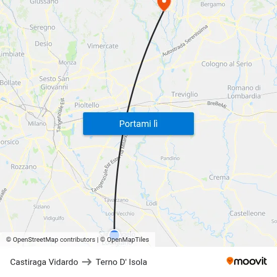 Castiraga Vidardo to Terno D' Isola map