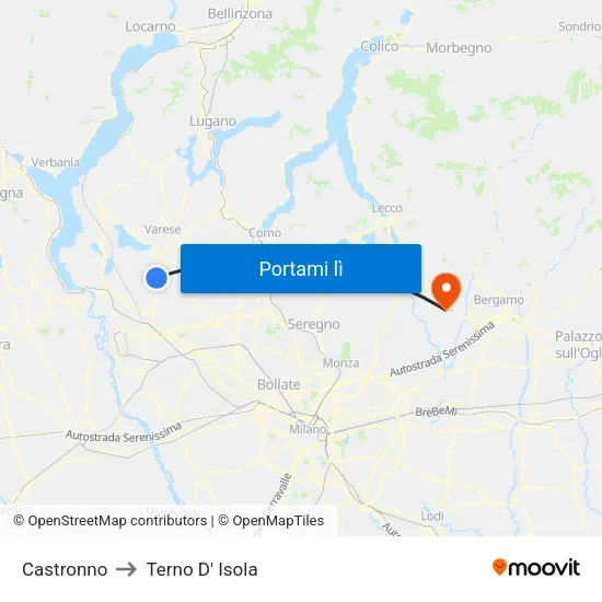 Castronno to Terno D' Isola map