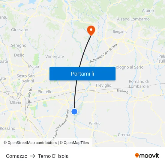 Comazzo to Terno D' Isola map