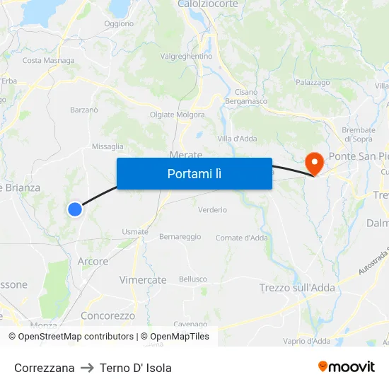Correzzana to Terno D' Isola map