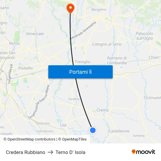 Credera Rubbiano to Terno D' Isola map