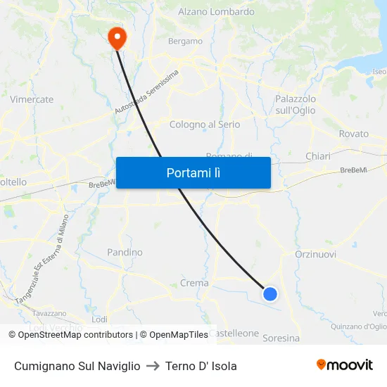 Cumignano Sul Naviglio to Terno D' Isola map