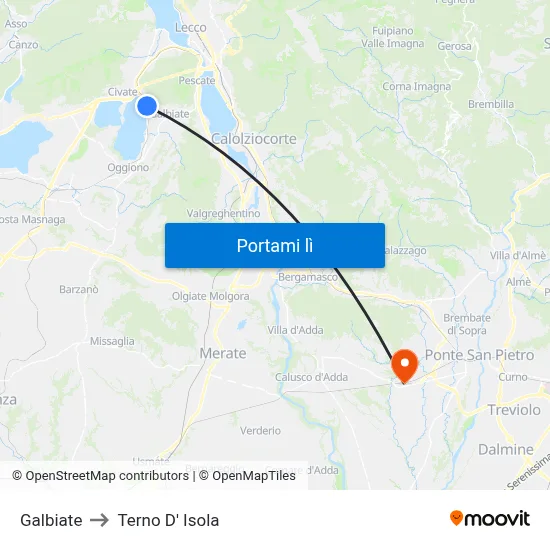 Galbiate to Terno D' Isola map