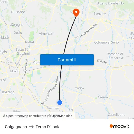 Galgagnano to Terno D' Isola map