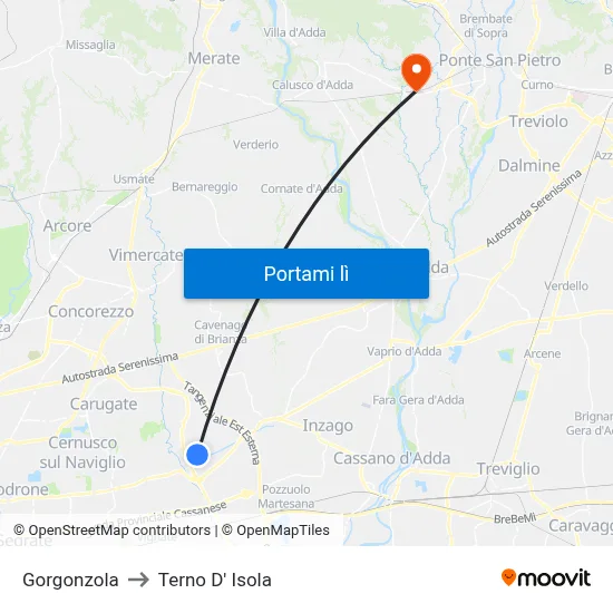 Gorgonzola to Terno D' Isola map