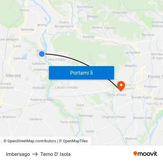Imbersago to Terno D' Isola map