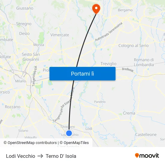 Lodi Vecchio to Terno D' Isola map