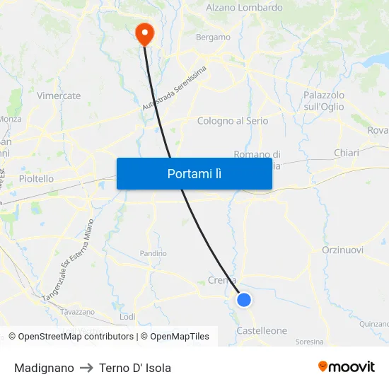 Madignano to Terno D' Isola map