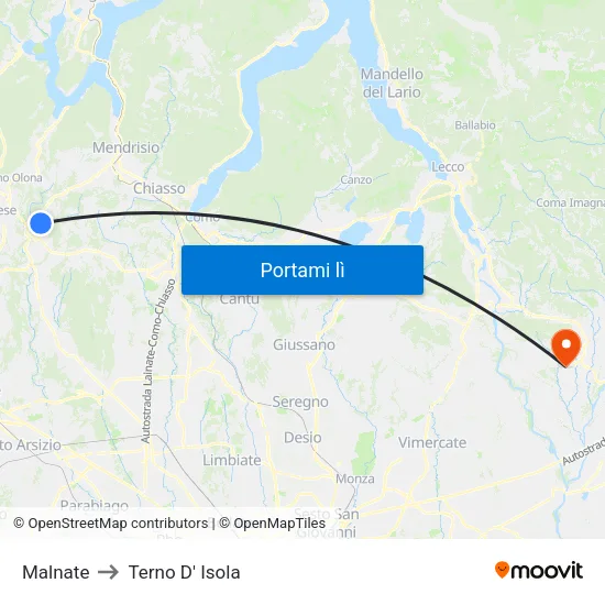Malnate to Terno D' Isola map