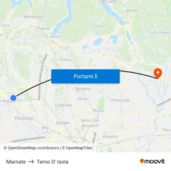 Marnate to Terno D' Isola map