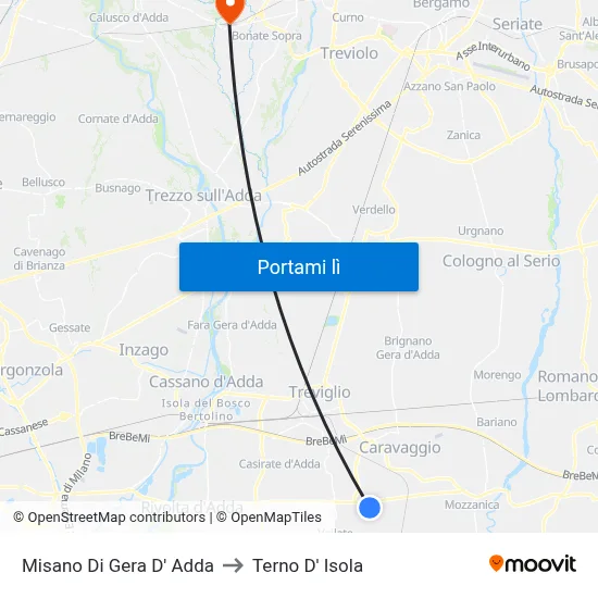 Misano Di Gera D' Adda to Terno D' Isola map